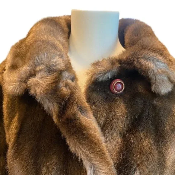 ✨TRENDING✨ Vintage Diamonte Tissavel Faux Fur Coat Made in France Women's L - Picture 4 of 9